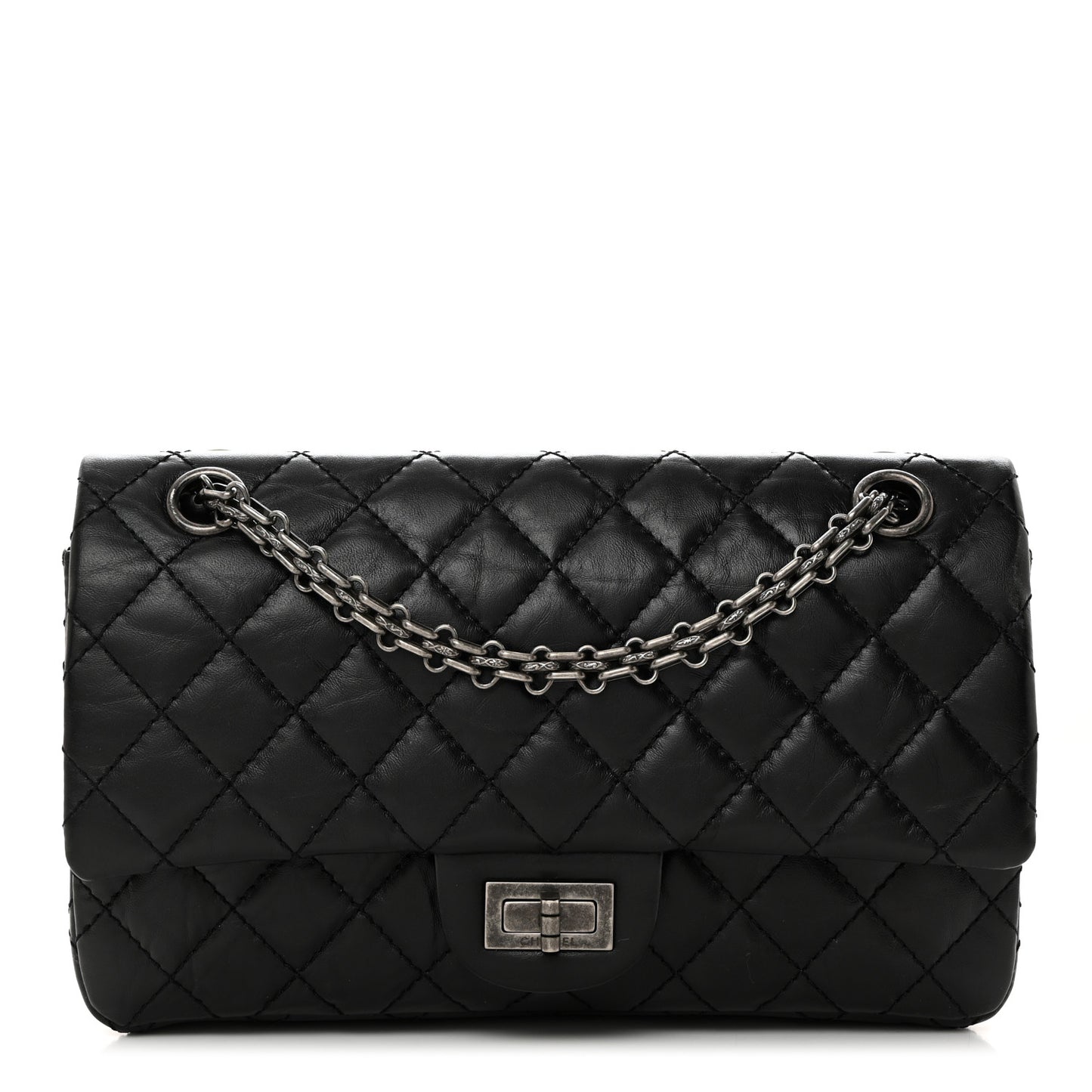 Aged Calfskin Quilted 2.55 Reissue 225 Flap Black