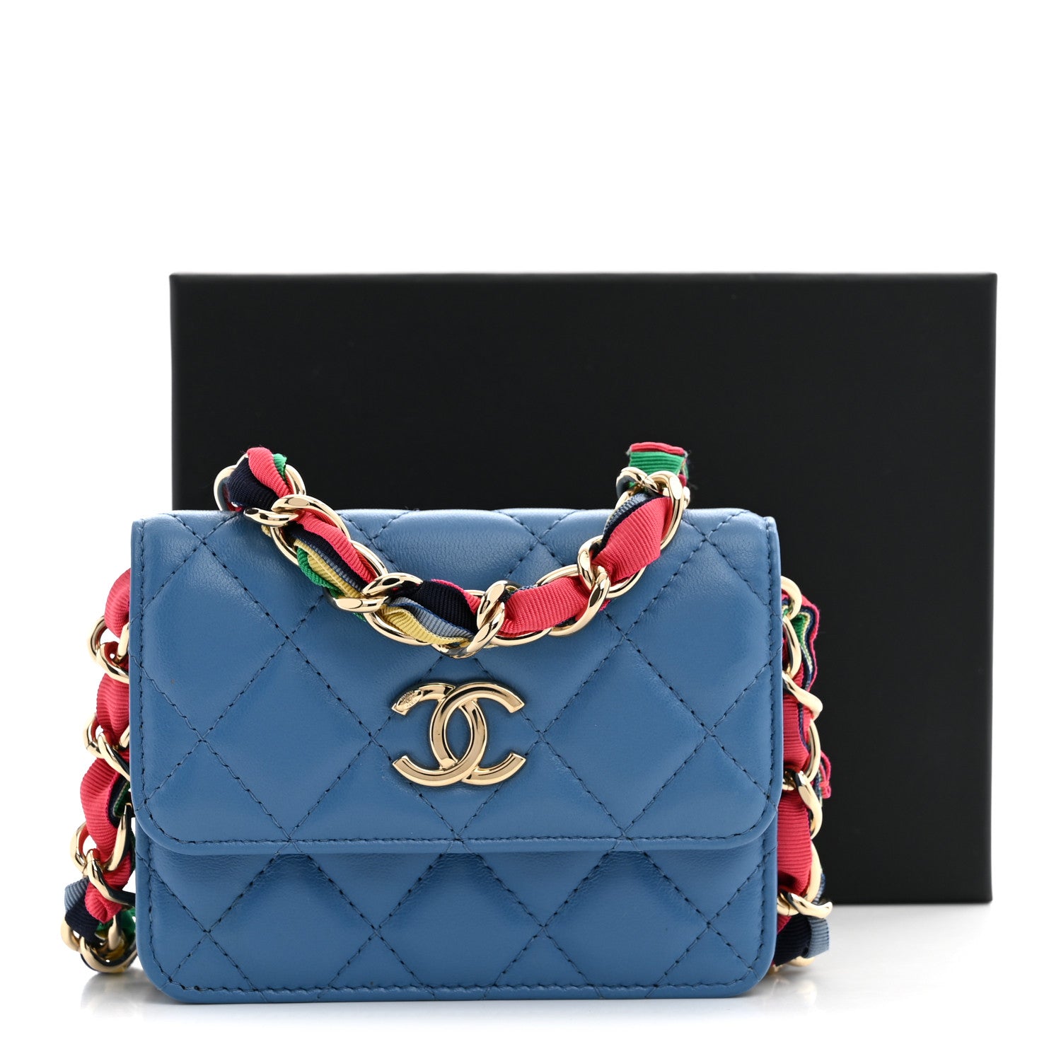 Chanel Shiny Lambskin Ribbon Quilted Flap Belt Bag Blue 11 of 11