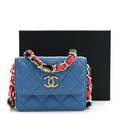 Chanel Shiny Lambskin Ribbon Quilted Flap Belt Bag Blue 11 of 11