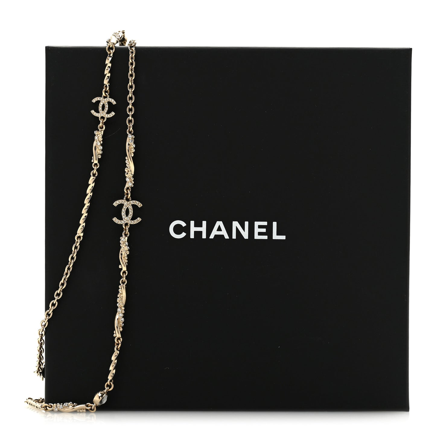 Crystal CC Twist Long Necklace Gold