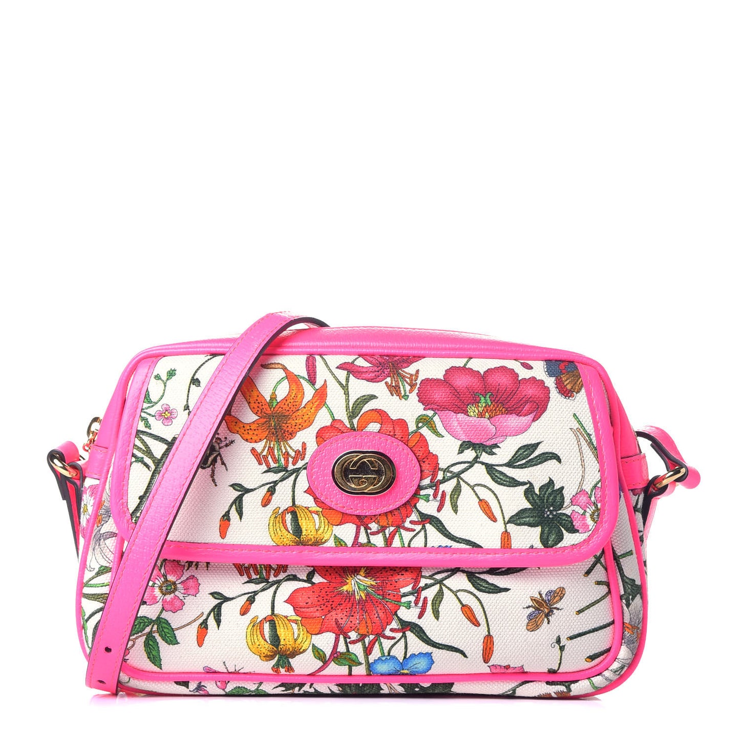 Canvas Flora Floral Shoulder Bag White Fuchsia Fluo