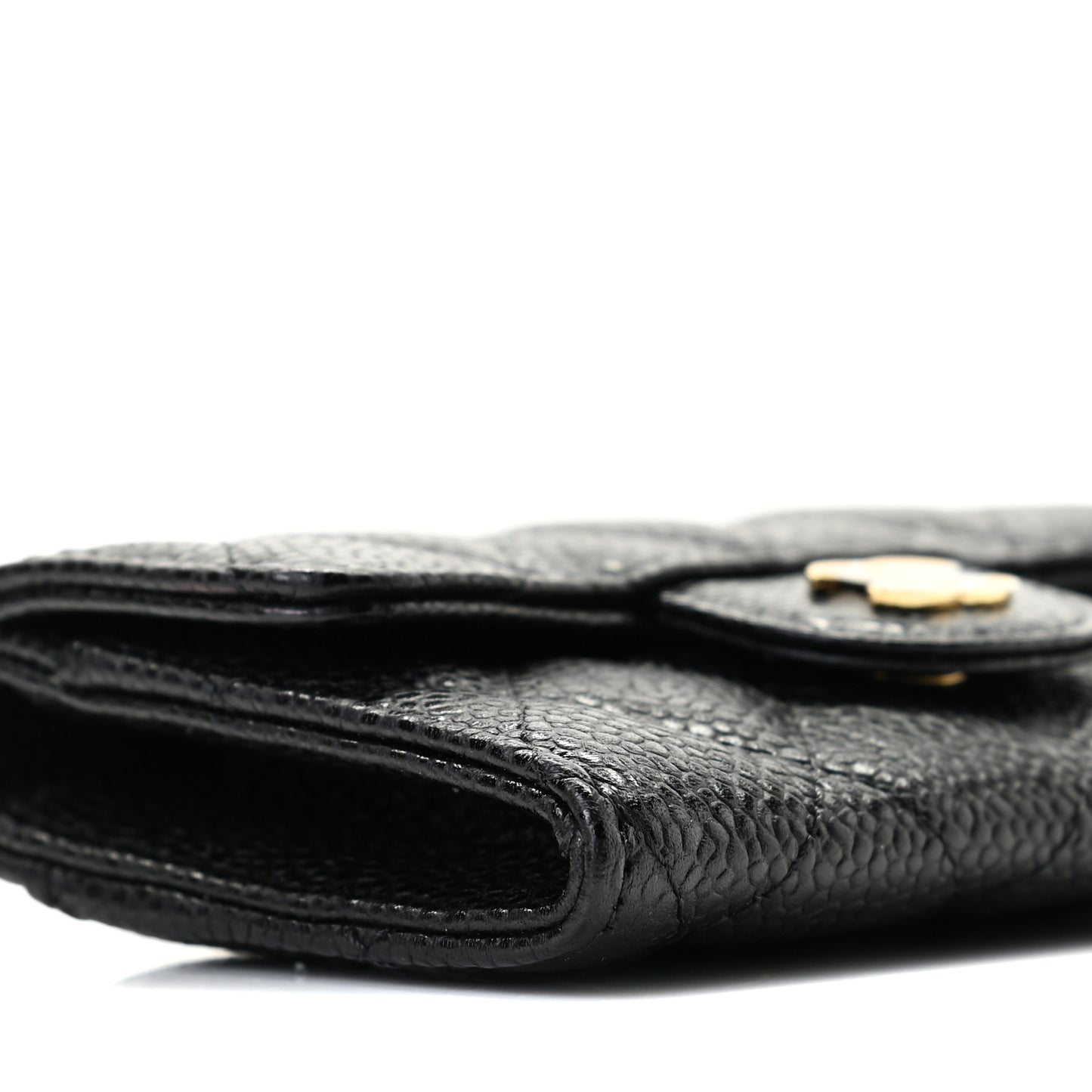 Caviar Quilted Flap Card Holder Wallet Black
