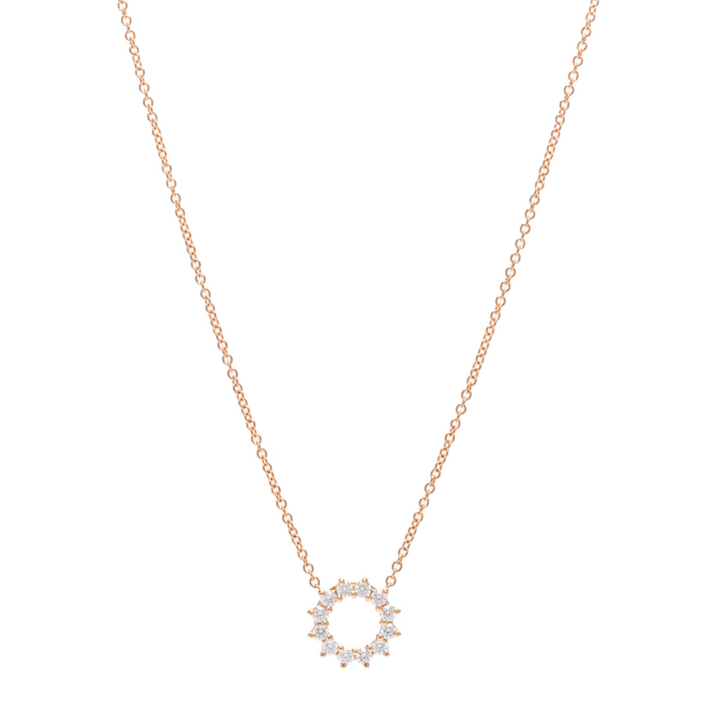 18K Rose Gold Diamond Mini Open Circle Pendant Necklace