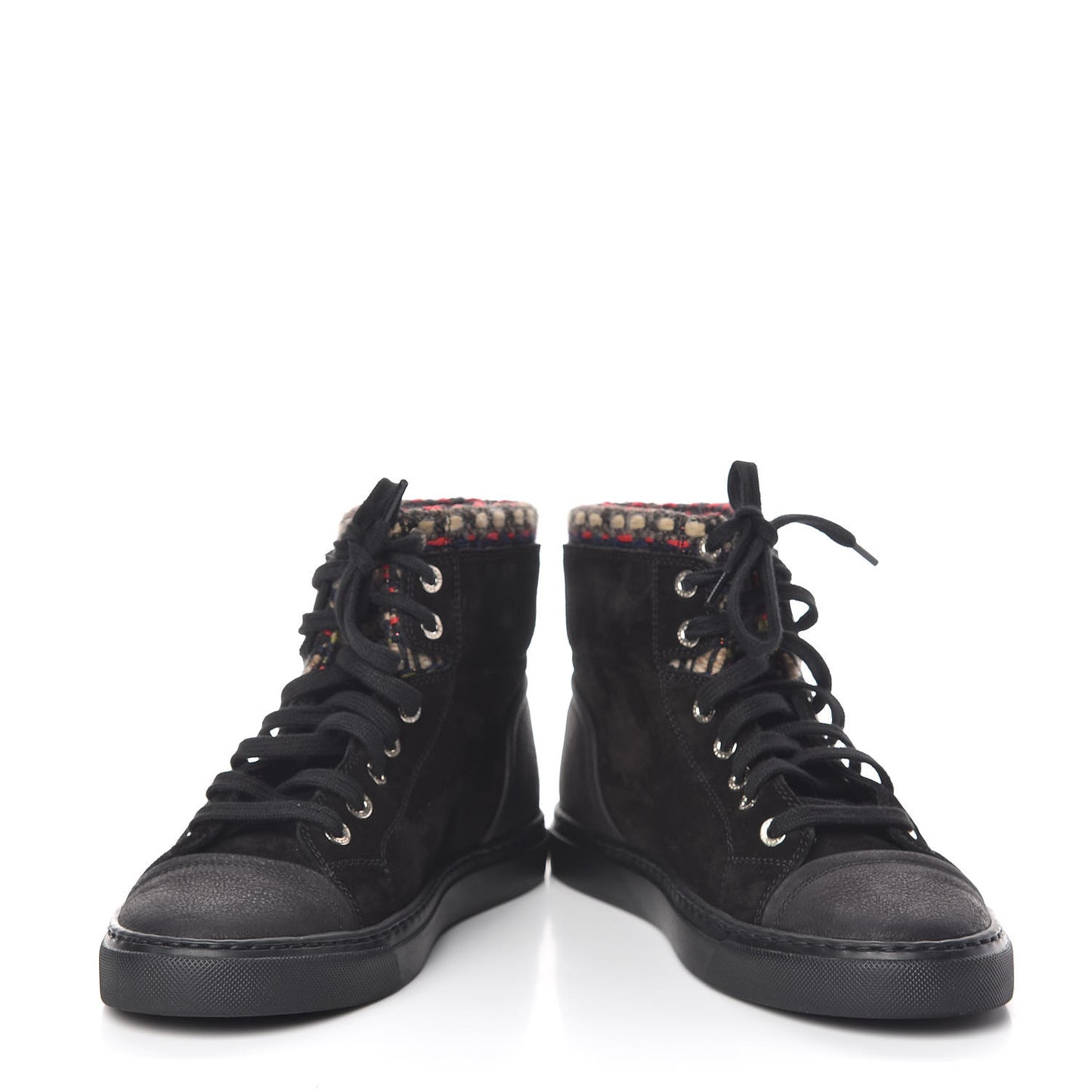 Suede Calfskin Tweed High Top Sneakers 36.5 Black