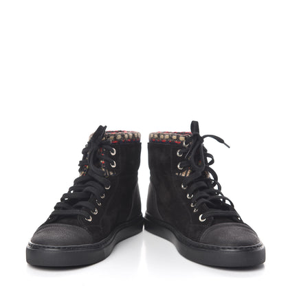 Chanel Suede Calfskin Tweed High Top Sneakers 36.5 Black 5 of 16