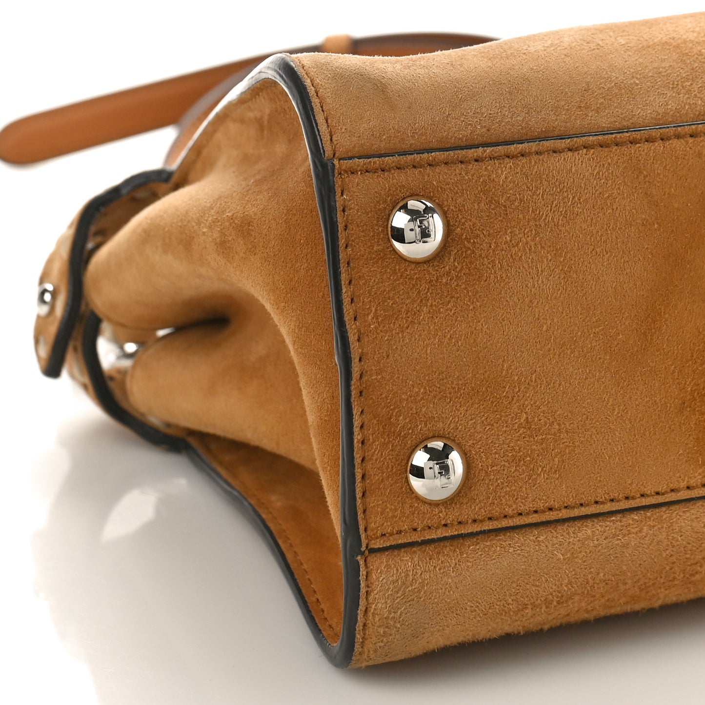 Suede Macro Stitchings Mini Peekaboo Iconic Satchel Marrone