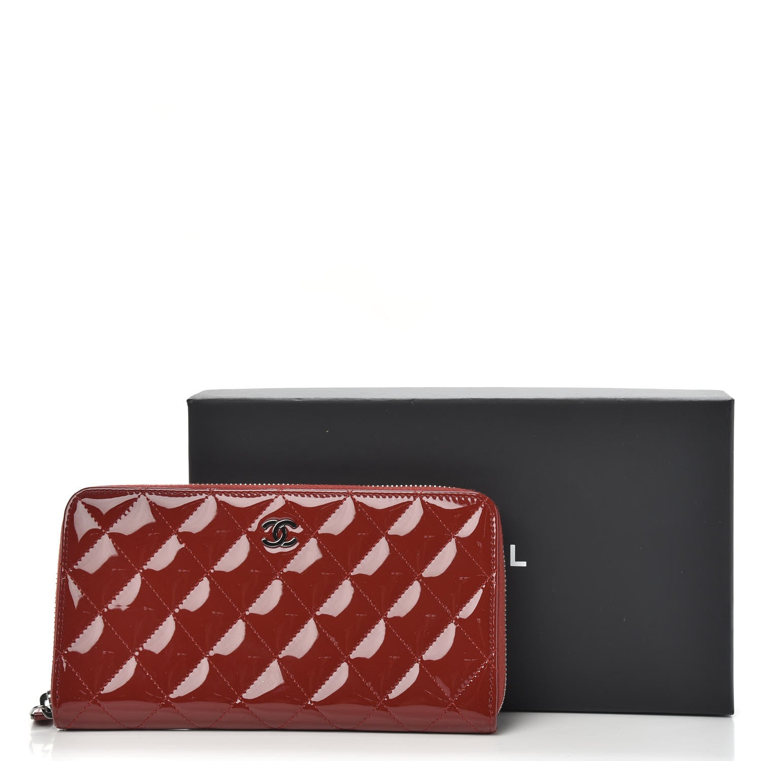 Chanel Patent Quilted Large Gusset Zip Around Wallet Dark Red 9 of 9
