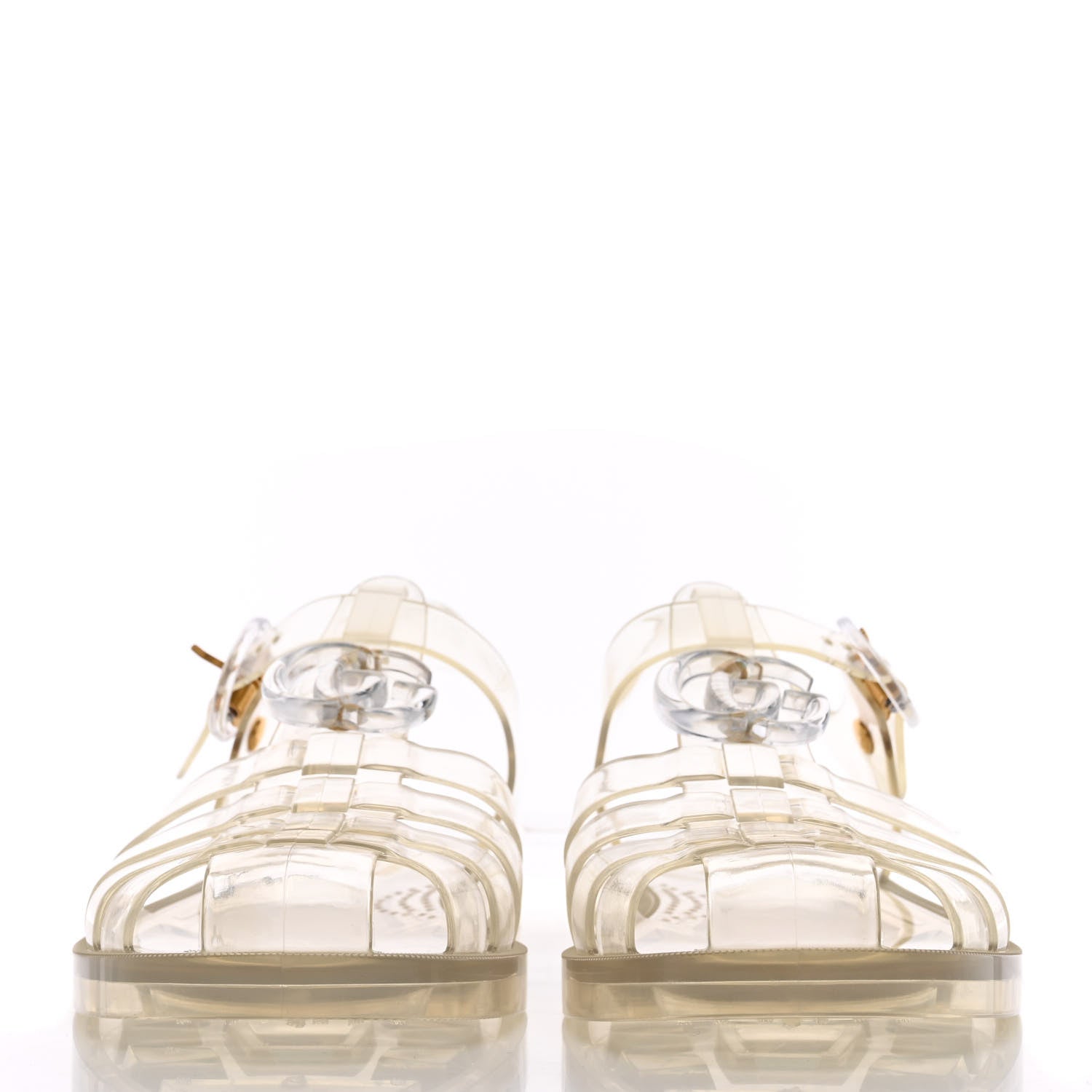 Gucci Shiny Rubber Double G Buckle Strap Sandals 40 Transparent 2 of 9