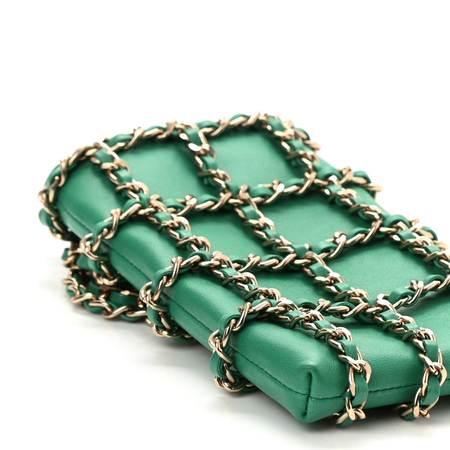 Chanel Lambskin Tech Me Out Clutch With Chain Green 10 of 12