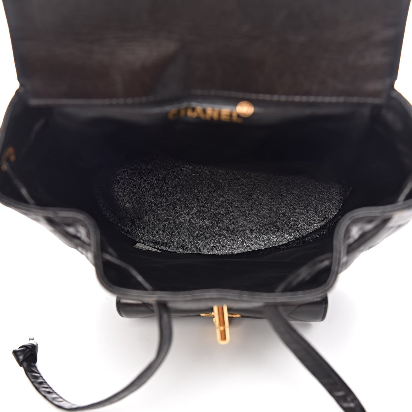 Lambskin Quilted Drawstring Backpack Black