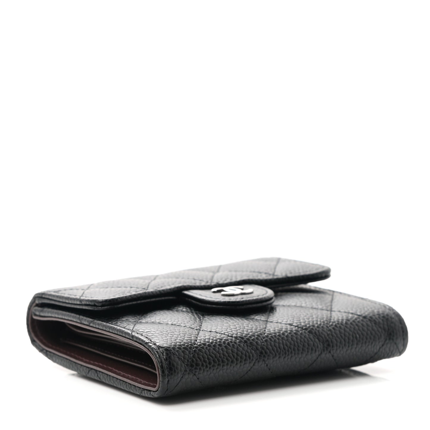 Caviar Quilted Compact Flap Wallet Black