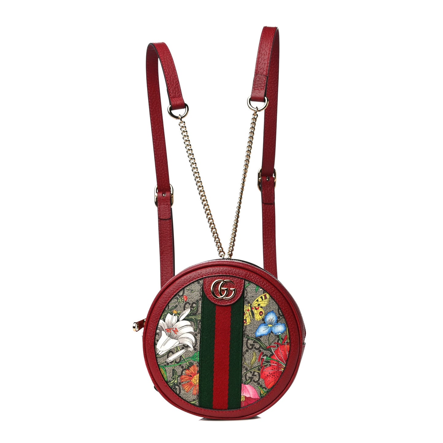 GG Supreme Monogram Web Flora Mini Ophidia Round Backpack Red