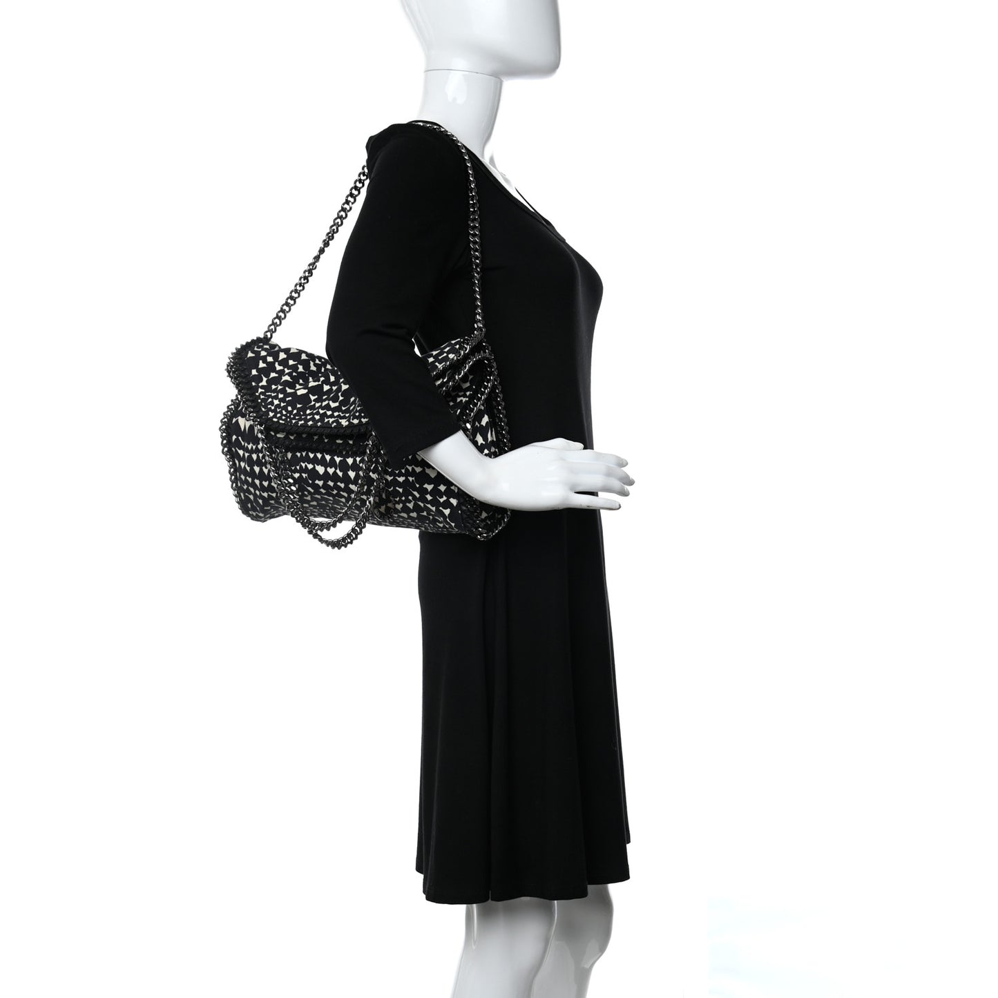Cotton Canvas Hearts Falabella Fold Over Tote Black White