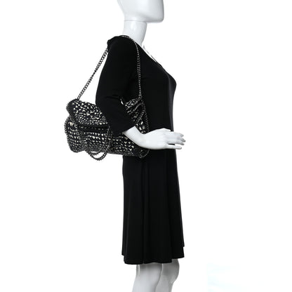 Stella McCartney Cotton Canvas Hearts Falabella Fold Over Tote Black White 2 of 9