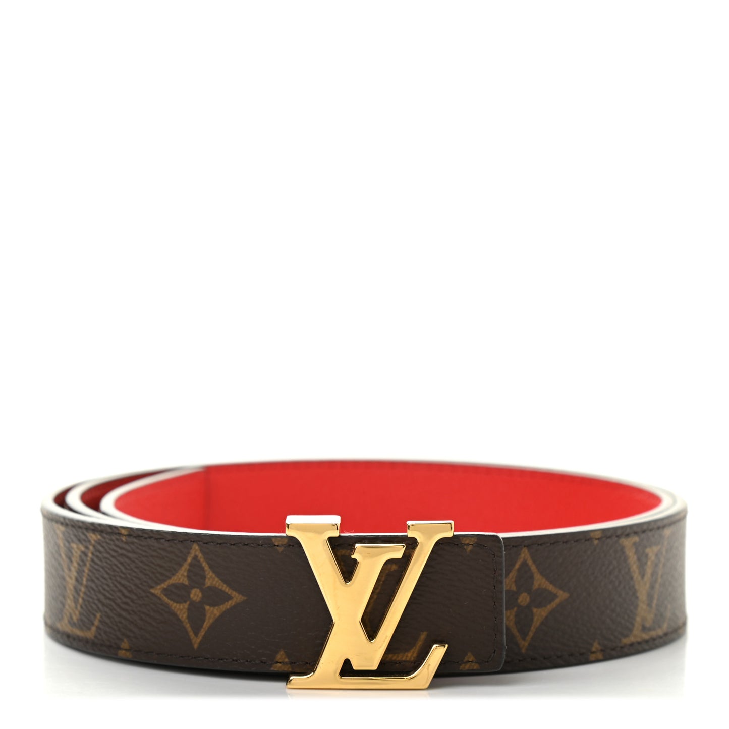 Calfskin Monogram 30mm LV Initiales Reversible Belt 95 38 Coquelicot