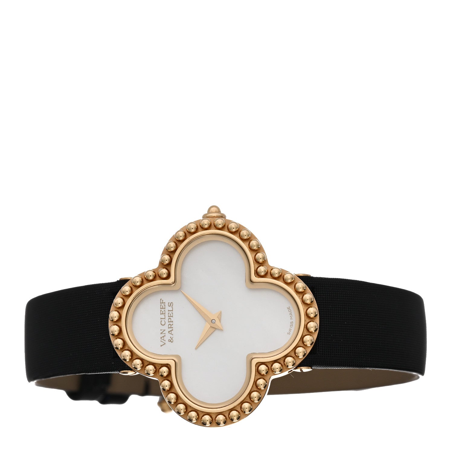 Van Cleef & Arpels 18K Yellow Gold Satin Mother of Pearl 26mm Alhambra Quartz Watch 2 of 5
