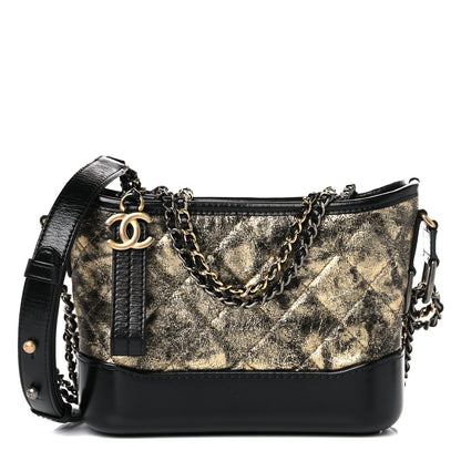 Chanel Metallic Crumpled Goatskin Quilted Small Gabrielle Hobo Black Gold 1 of 11