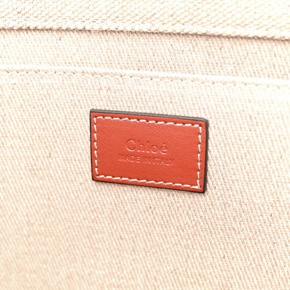 Chloe Linen Calfskin Large Woody Ribbon Tote White Brown 6 of 10