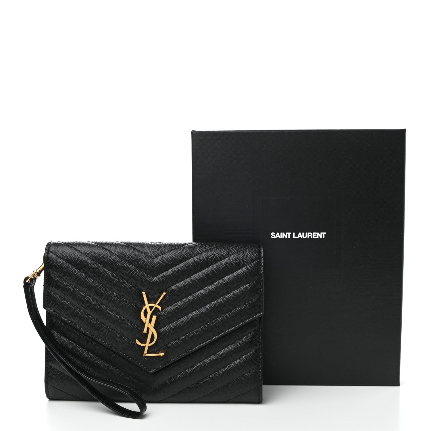 Saint Laurent Grain De Poudre Matelasse Chevron Monogram Envelope Clutch Black 7 of 7