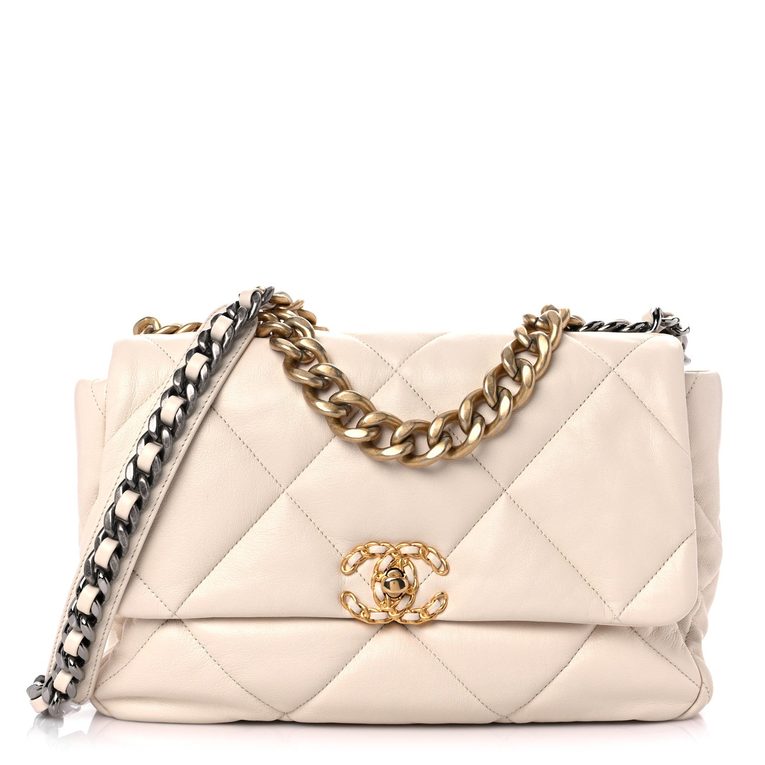Chanel Goatskin Quilted Large Chanel 19 Flap Light Beige 1 of 10