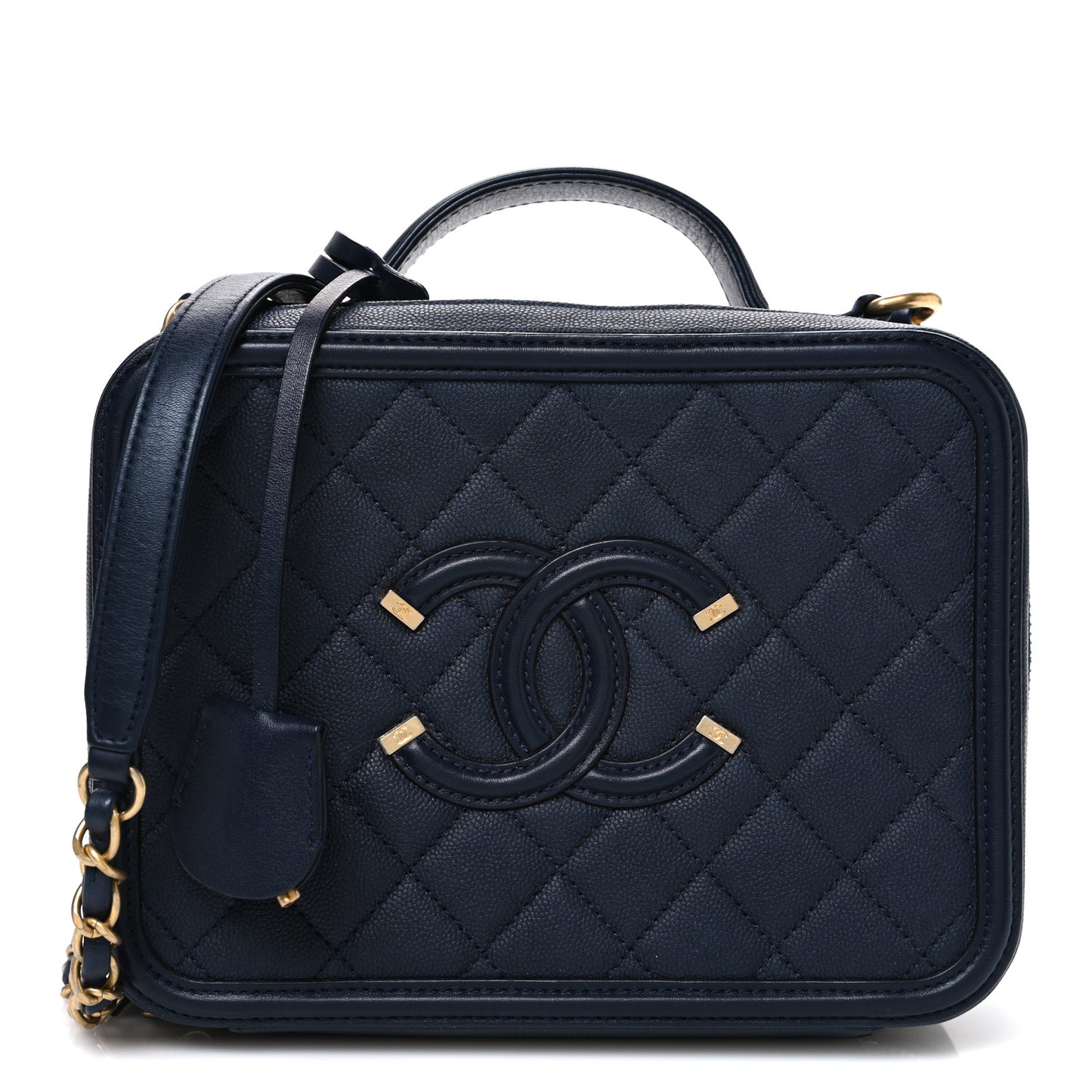 Caviar Quilted Medium CC Filigree Vanity Case Navy