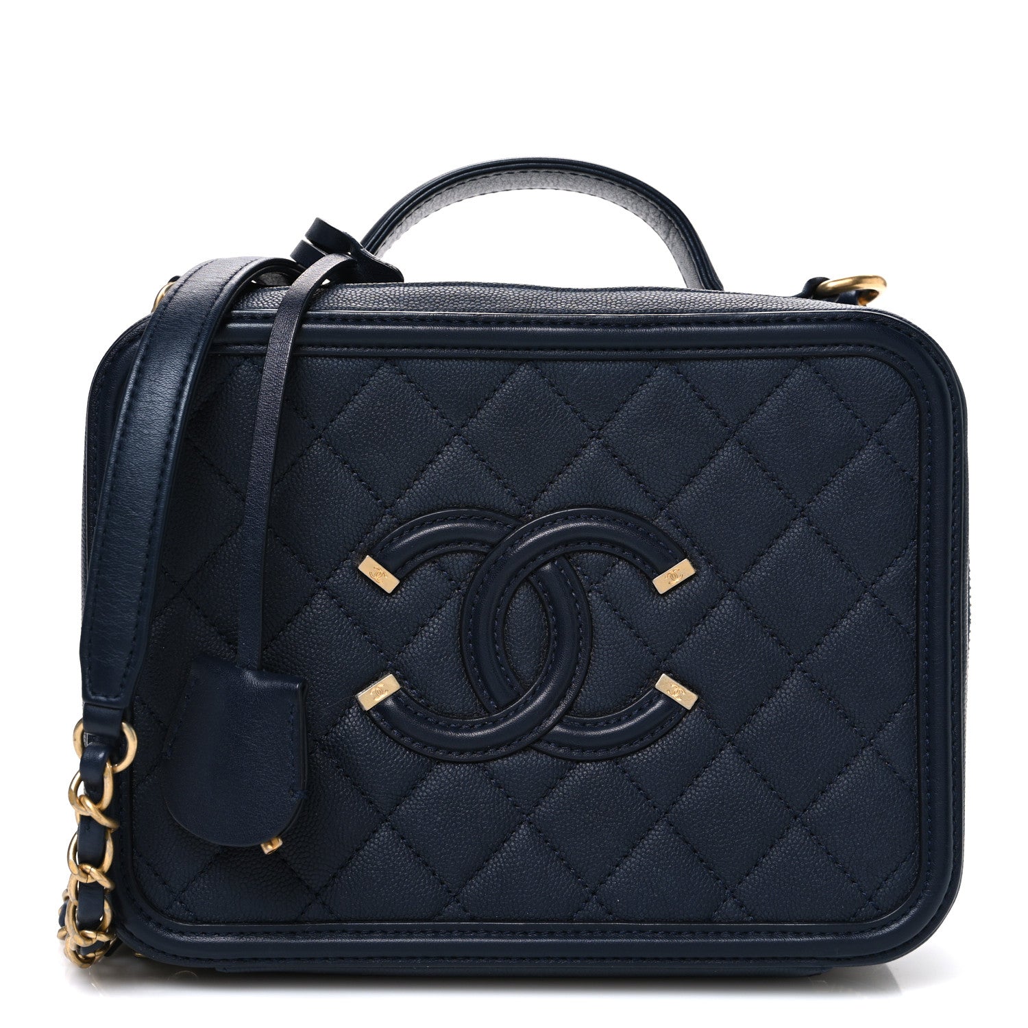 Chanel Caviar Quilted Medium CC Filigree Vanity Case Navy 1 of 10