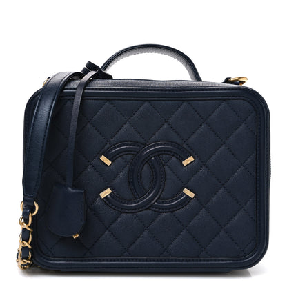 Chanel Caviar Quilted Medium CC Filigree Vanity Case Navy 1 of 10