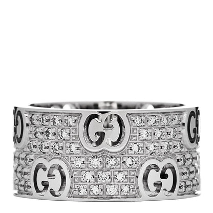 Gucci 18K White Gold Diamond Wide Icon Stardust Band Ring 50 5.5 3 of 7