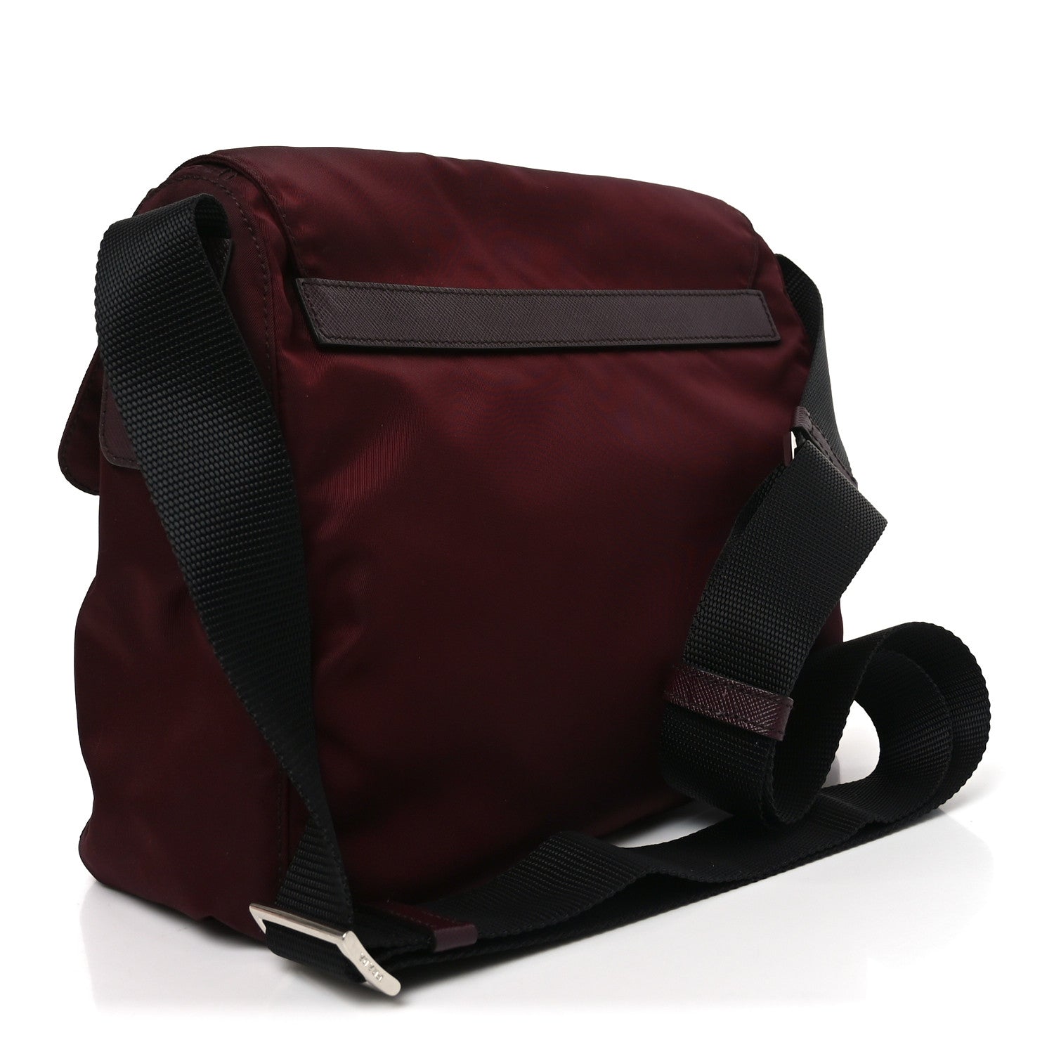 Prada Nylon Vela Saffiano Single Buckle Messenger Shoulder Bag Bordeaux 3 of 9