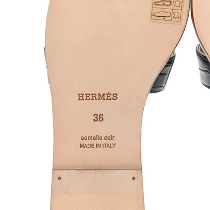 Hermes Shiny Alligator Oran Sandals 36 Vert Fonce 6 of 9