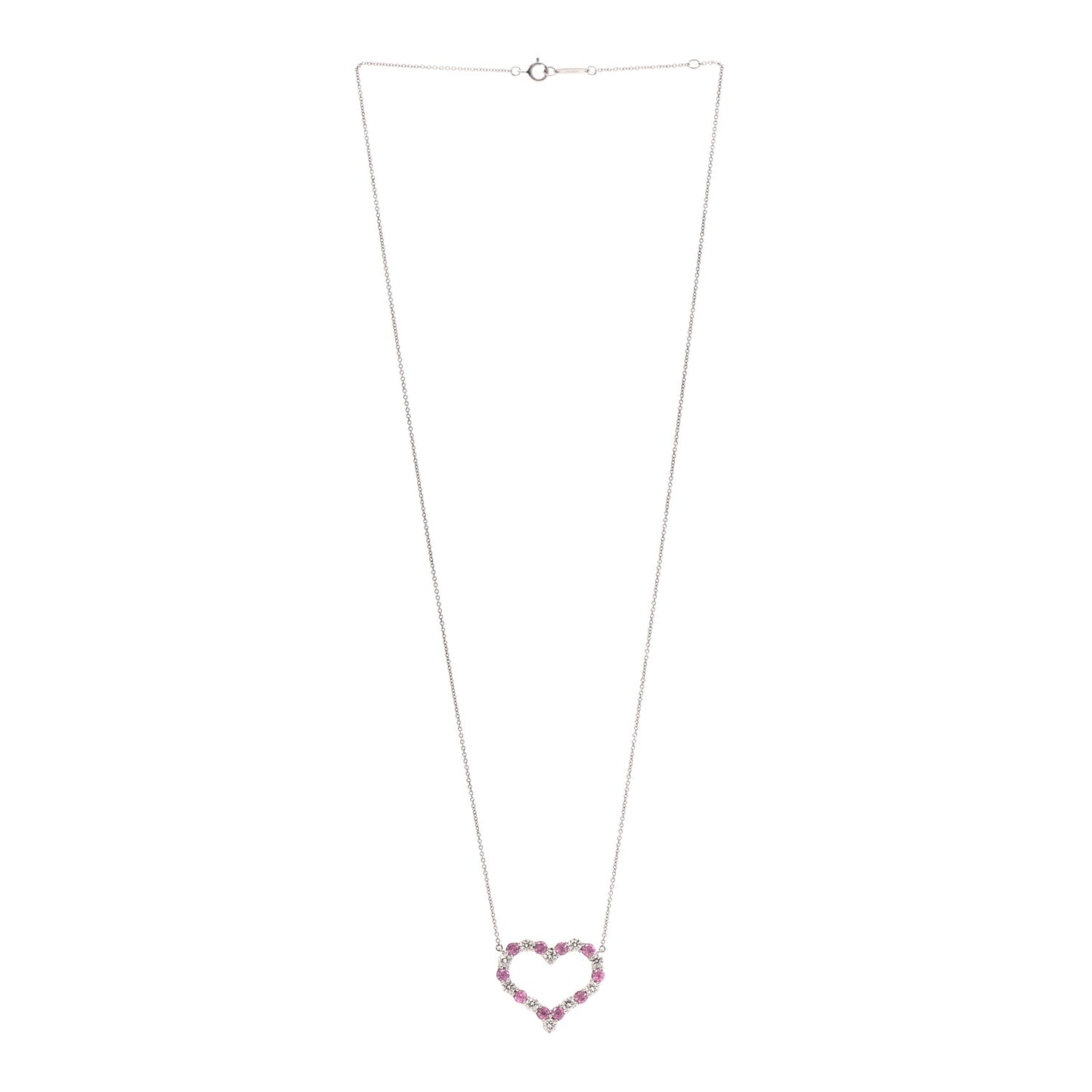 Platinum Diamond Pink Sapphire Large Heart Pendant Necklace