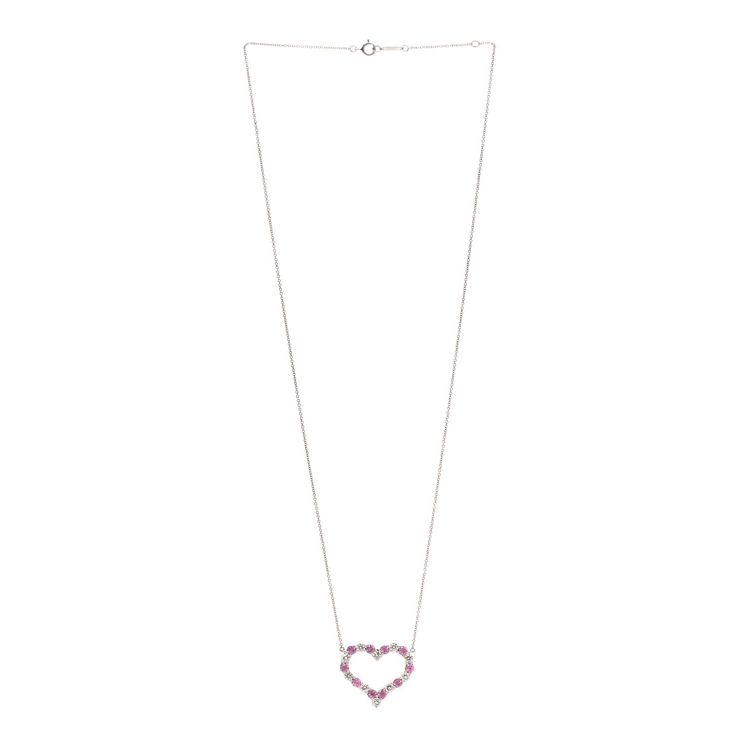 Tiffany Platinum Diamond Pink Sapphire Large Heart Pendant Necklace 3 of 6