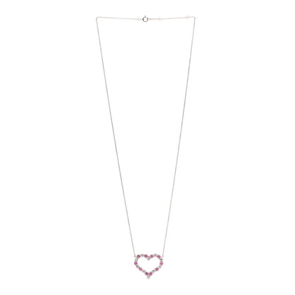 Tiffany Platinum Diamond Pink Sapphire Large Heart Pendant Necklace 3 of 6