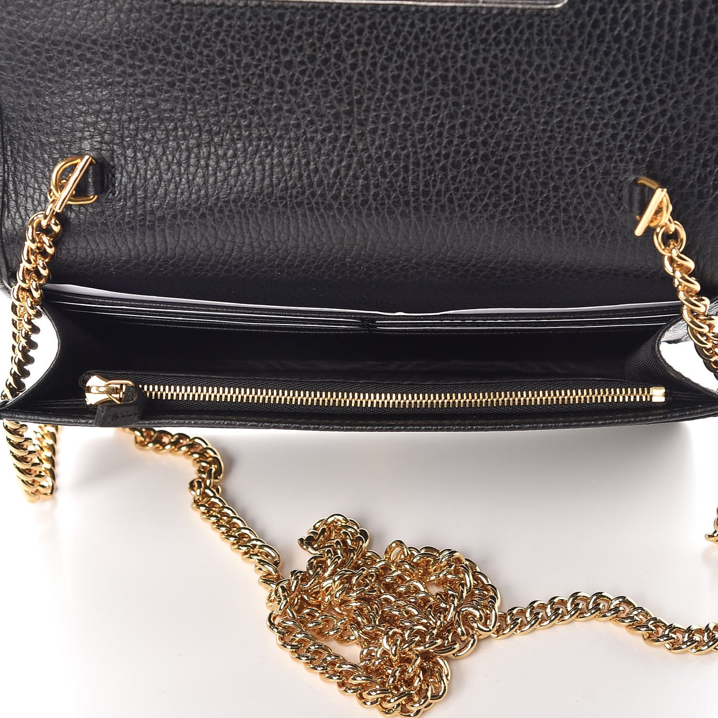 Dollar Calfskin Mini GG Marmont Chain Wallet Black