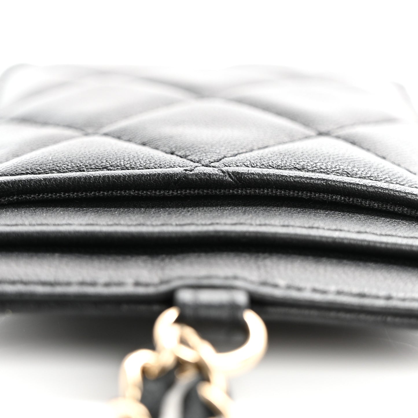 Lambskin Quilted Glitter Card Holder On Chain Black