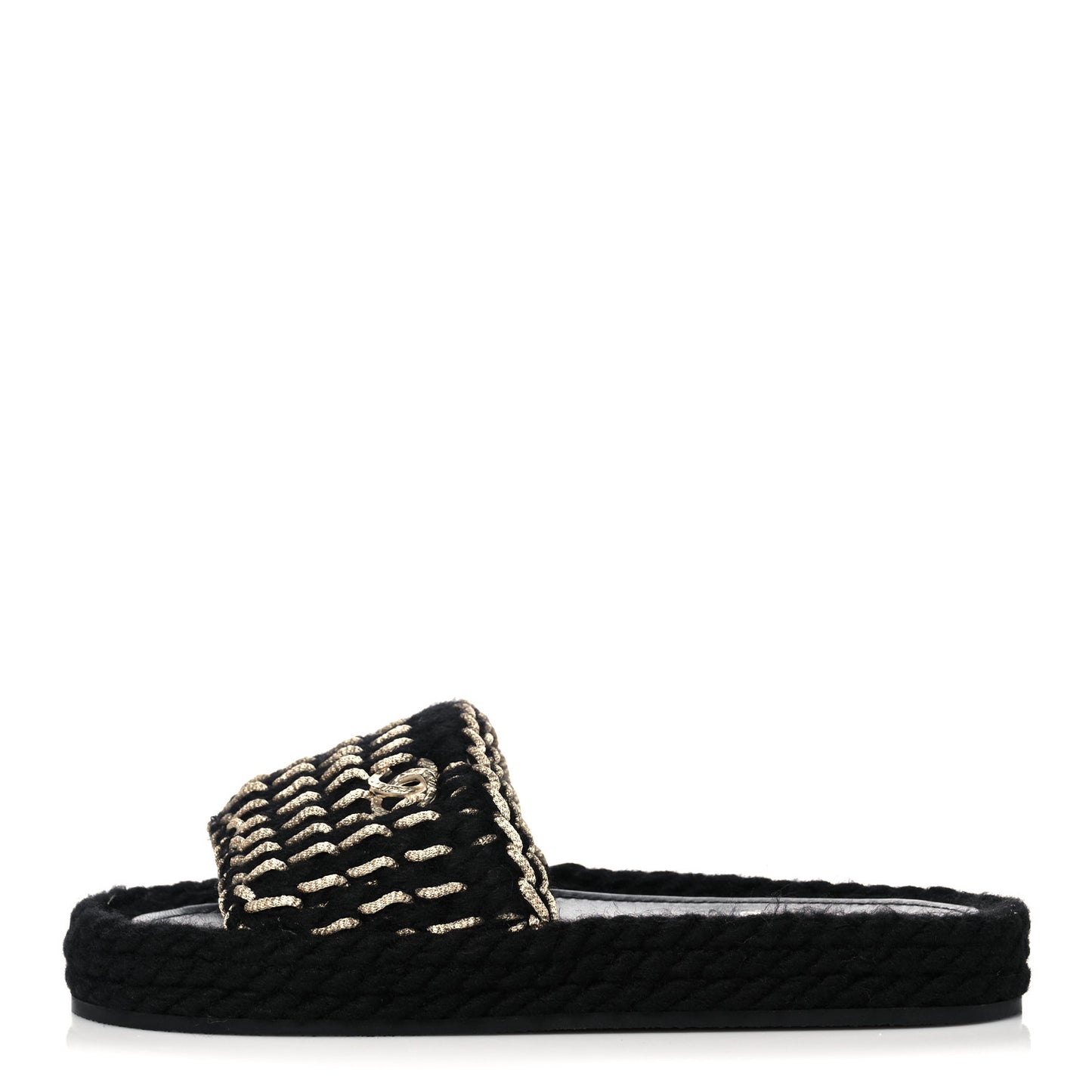 Braided Knit CC Mules 38 Black Gold