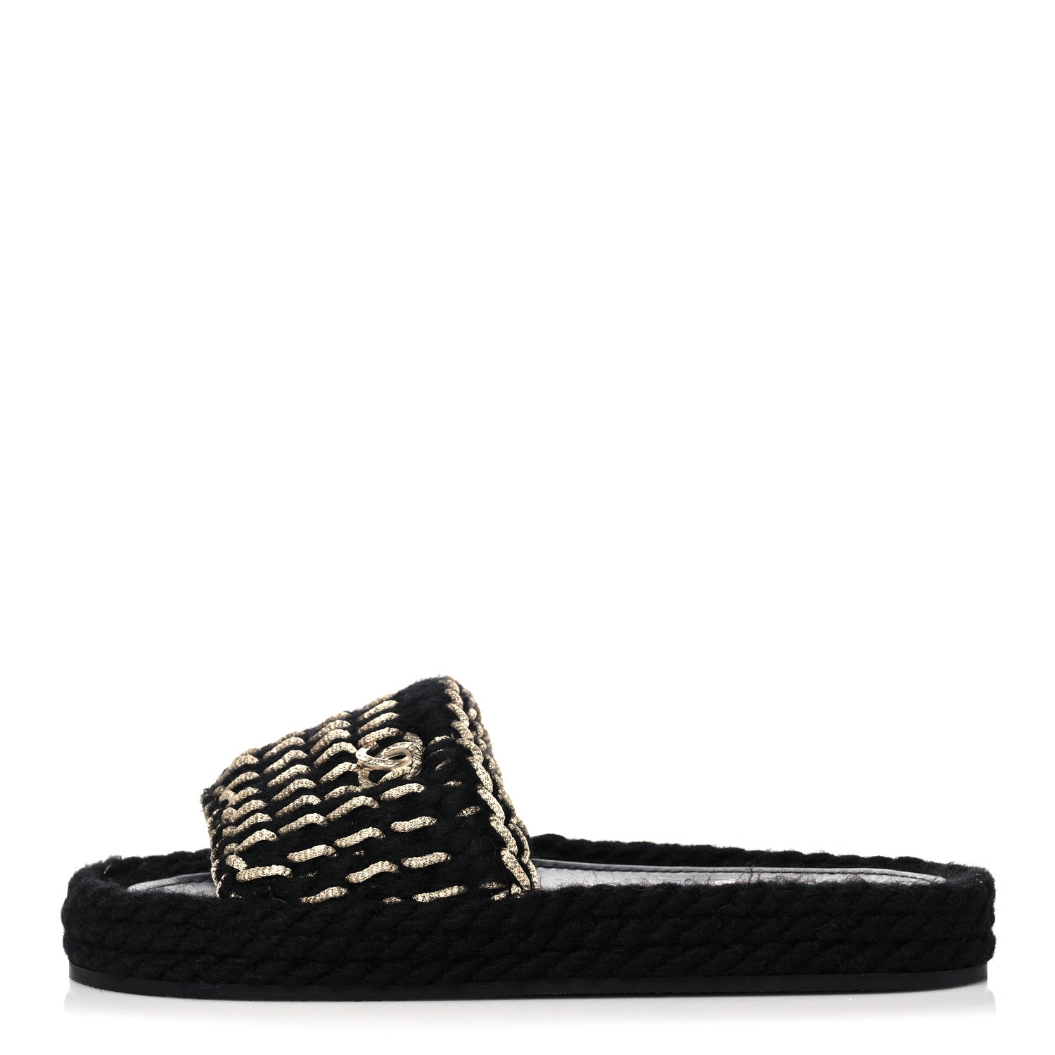 Chanel Braided Knit CC Mules 38 Black Gold 1 of 9
