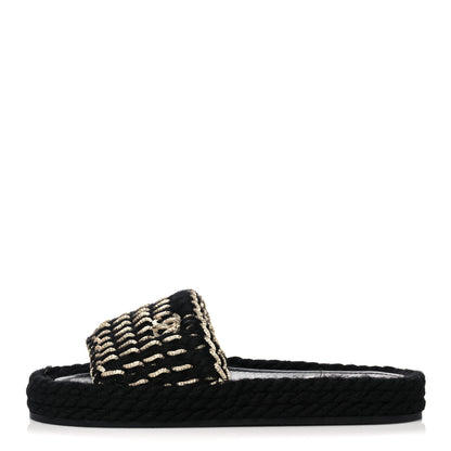 Chanel Braided Knit CC Mules 38 Black Gold 1 of 9
