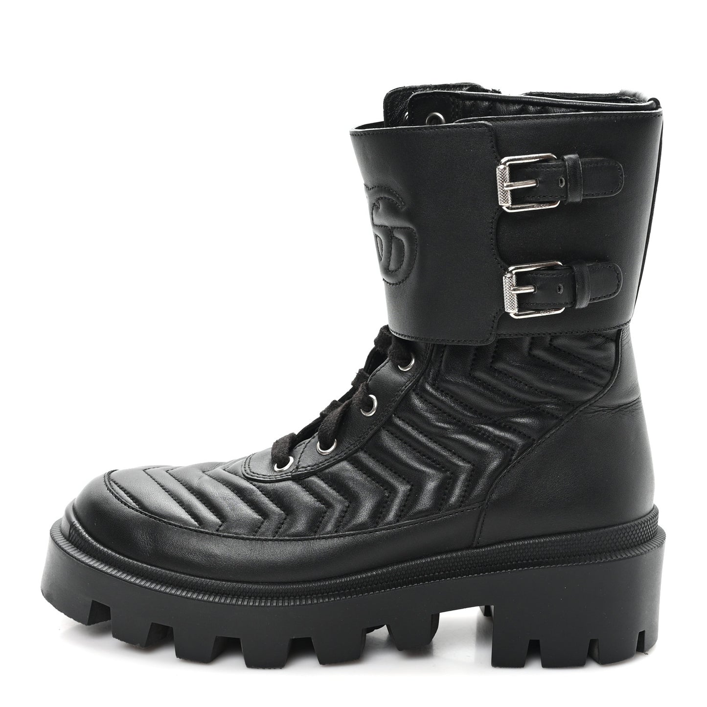 Nappa Frances GG Matelasse Platform Combat Boots 37 Black