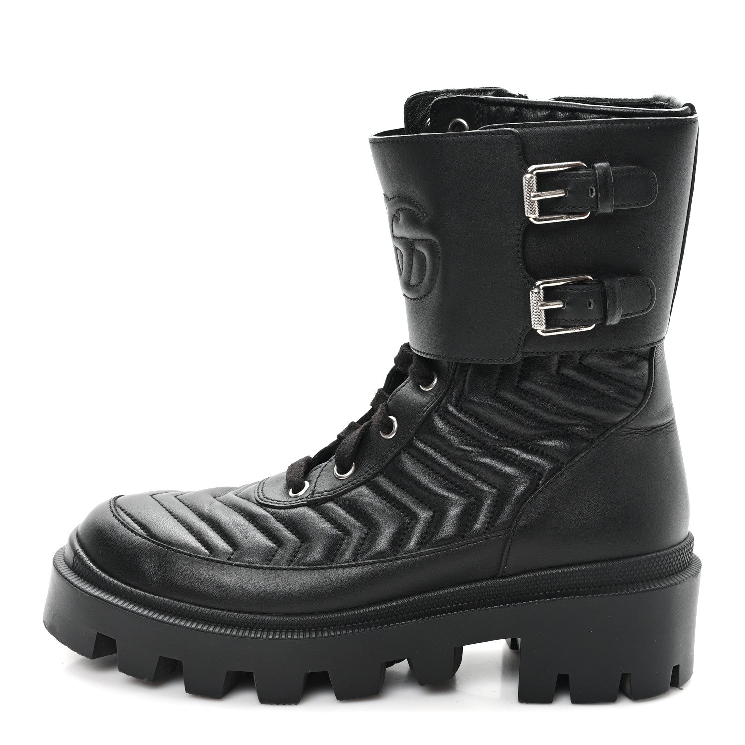 Gucci Nappa Frances GG Matelasse Platform Combat Boots 37 Black 1 of 9