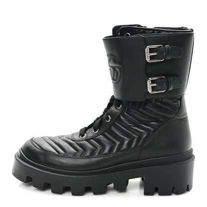 Gucci Nappa Frances GG Matelasse Platform Combat Boots 37 Black 1 of 9