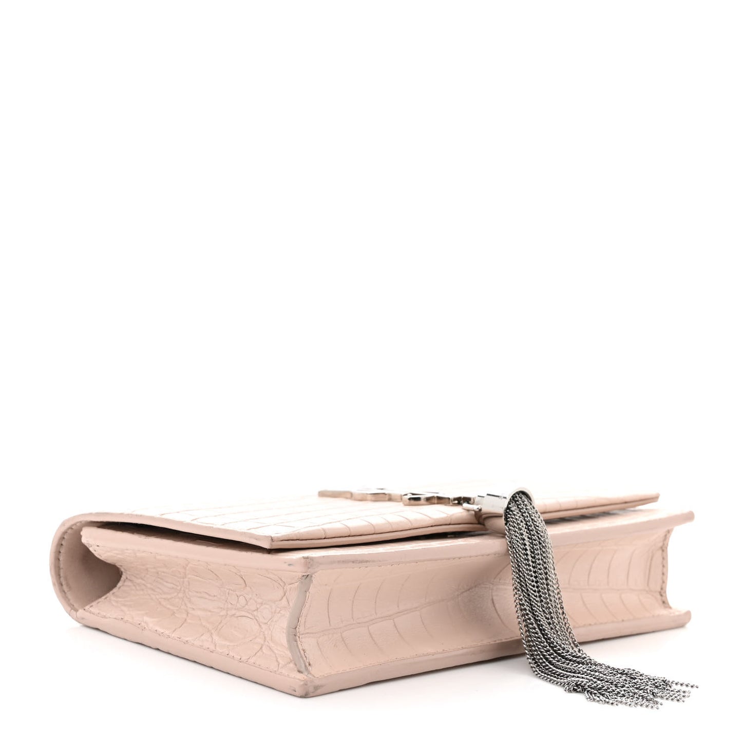 Calfskin Crocodile Embossed Kate Monogram Tassel Chain Wallet Marble Pink