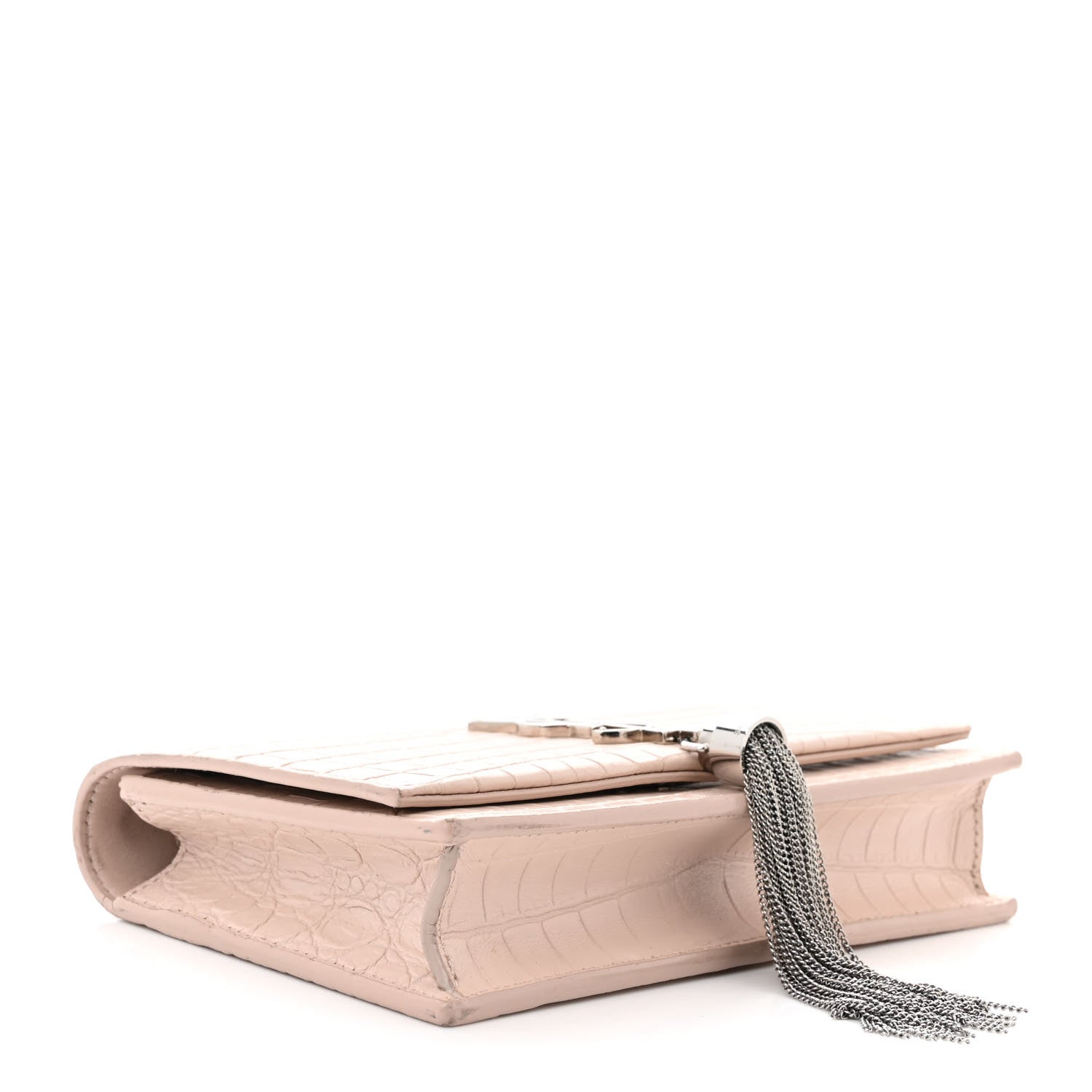 Saint Laurent Calfskin Crocodile Embossed Kate Monogram Tassel Chain Wallet Marble Pink 4 of 12
