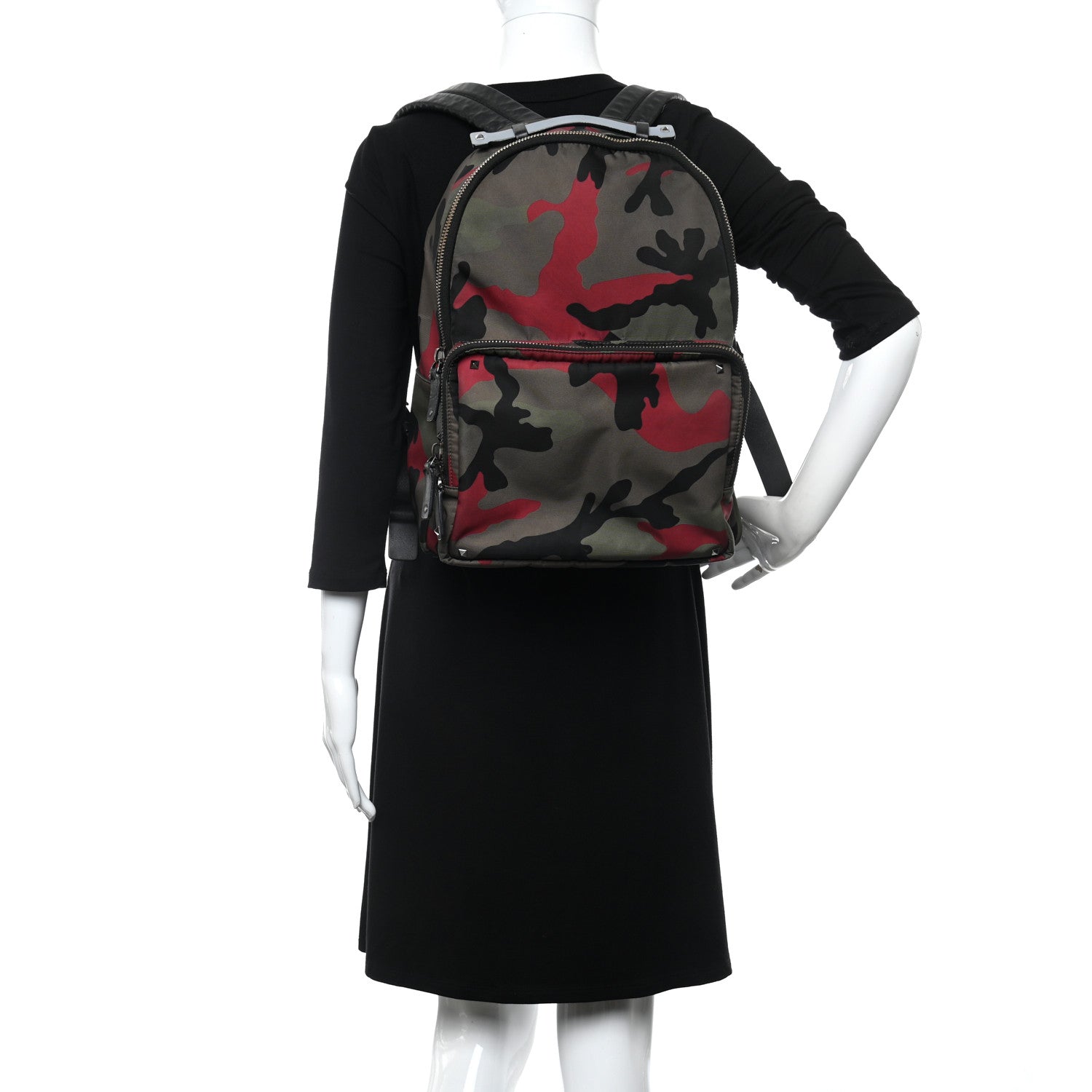Valentino Garavani Nylon Camouflage Print Backpack Green White Black Red 2 of 17