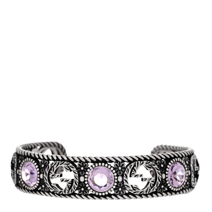Gucci Sterling Silver Crystal Garden Interlocking G Cuff Bracelet Purple 1 of 5