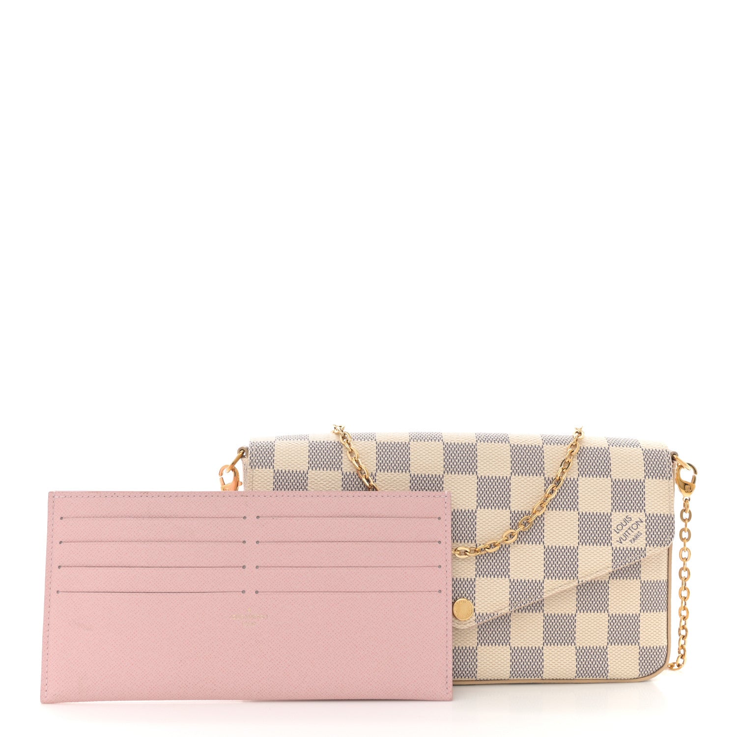 Louis Vuitton Damier Azur Pochette Felicie Chain Wallet Rose Ballerine 3 of 12