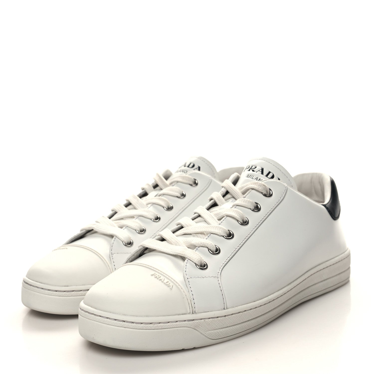 Prada Vitello Plume Logo Low Top Sneakers 41 White Black 3 of 9