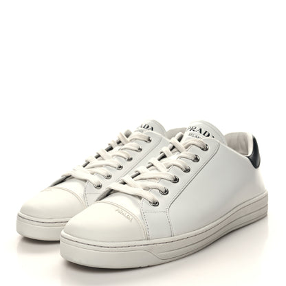 Prada Vitello Plume Logo Low Top Sneakers 41 White Black 3 of 9