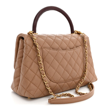 Chanel Caviar Lizard Quilted Small Coco Handle Flap Beige 3 of 10