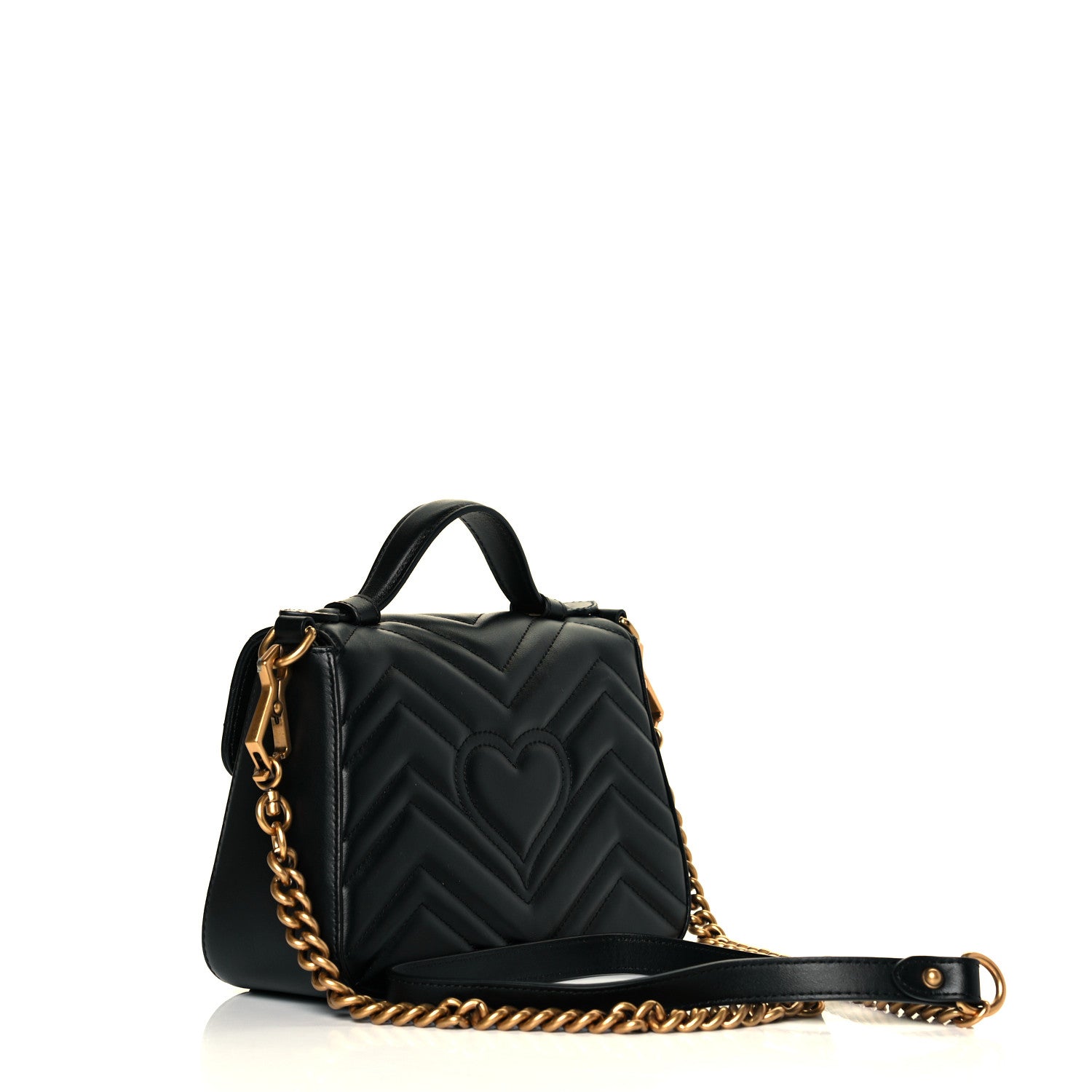 Gucci Calfskin Matelasse Mini GG Marmont Top Handle Shoulder Bag Black 4 of 15